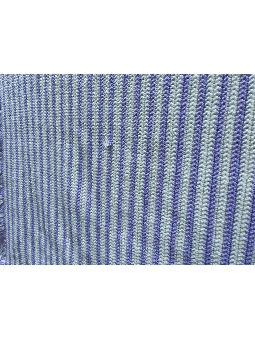 72x80” White Pastel Purple Striped Fringe Crocheted Handmade Afghan